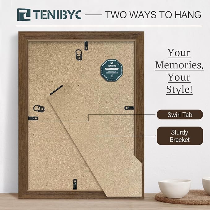 9x12 Frame 3 Pack - Brown Woodgrain, 9 x 12 Picture Frame for Photos, HD Tempered Glass, Tabletop or Wall Display-CasaMuseHome