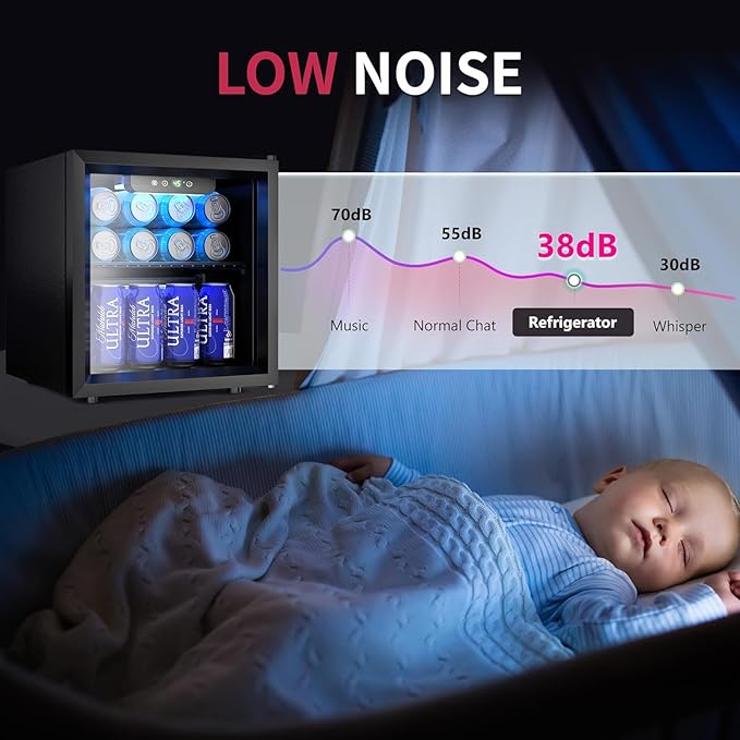 48 Can Beverage Refrigerator Cooler, Mini Fridge Glass Door with Adjustable Shelves, Freestanding Beverage Fridge with Blue LED for Home/Office/Dorm/Bar, 1.3 Cu.ft-CasaMuseHome