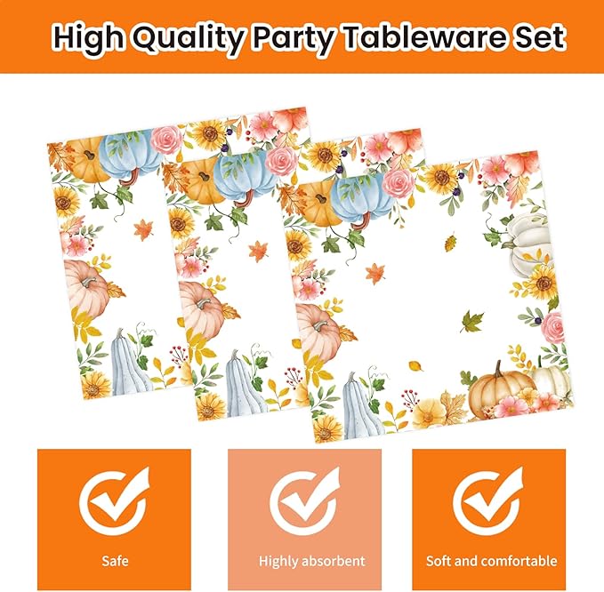 40Pcs Fall Paper Plates and Napkins Party Supplies, Disposable Thanksgiving Pumpkin Flower Wreath Plates Napkins Dinnerware Set for Autumn Theme Party Decorations (Fall)-CasaMuseHome