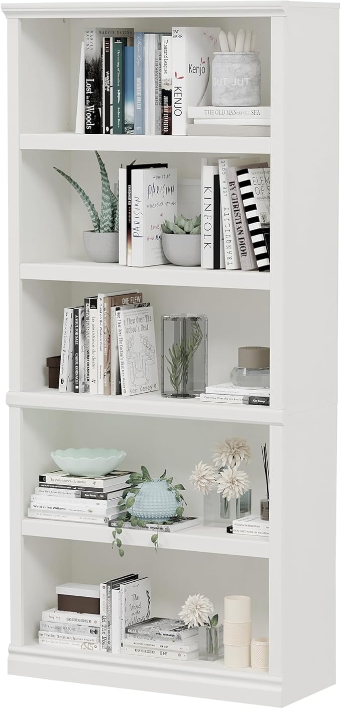 70-Inch Tall White Bookcase, 5 Tiers Shelves Open Storage Bookshelf, 33 in Wide Anti Tipping Indoor Furniture, Book Cases for Home Library Office Bedroom School-CasaMuseHome