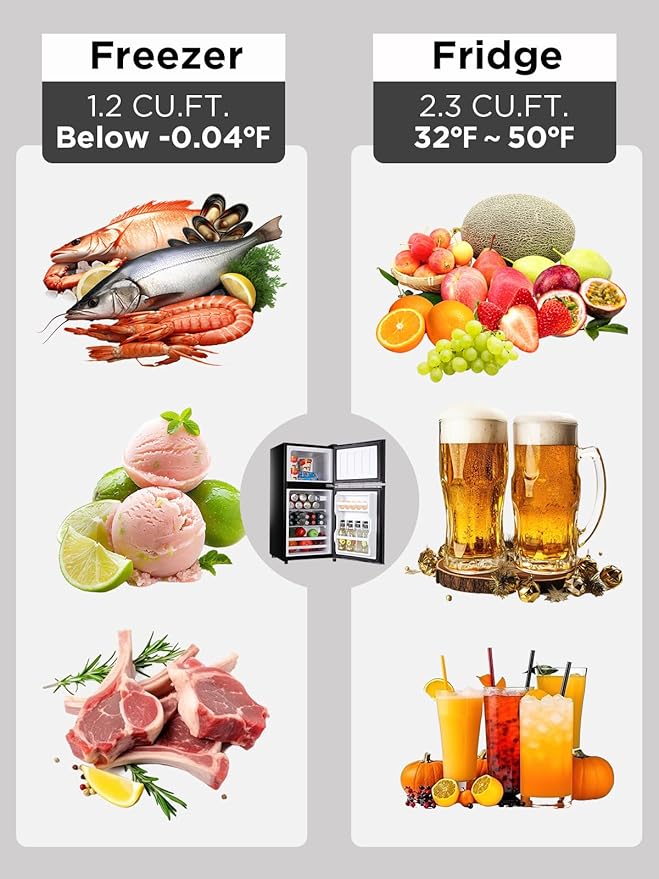3.5 Cu.Ft Compact Refrigerator with Freezer, Mini Fridge with 2 Doors for Office, Kitchen, Dorm and Bedroom, Small Fridge with 7 Level Temp Adjustable Thermostat, Black-CasaMuseHome
