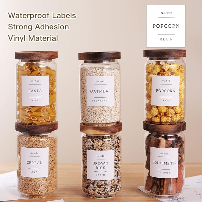 6 Set Glass Pantry Storage Jars with Acacia Airtight Lid - 23oz Thicken Glass Kitchen Canisters with 132 Pantry Labels - Clear Glass Food Storage Containers with Wood Lid for Tea,Sugar,Cookie,Coffee-CasaMuseHome