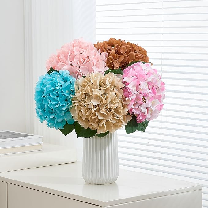 8Pcs Blush Fake Flowers Silk Hydrangea Artificial Flowers Bouquets Faux Hydrangea Stems for Home Table Centerpieces Wedding Party Decoration-CasaMuseHome