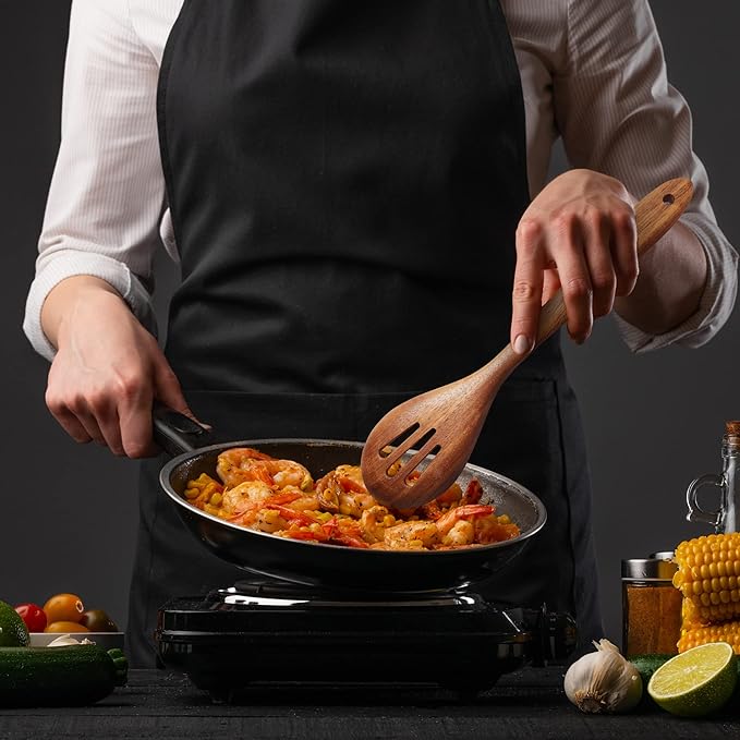 Acacia Wooden Spoons for Cooking: 5-Piece Kitchen & Cooking Utensils Set - Wooden Spatula, Slotted & Pasta Spoon - Essential Wooden Utensil Set-CasaMuseHome