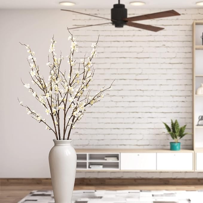 4Pcs Cherry Blossom Branches Artificial Flowers for Spring Summer Indoor Decoration,Faux Long Stem Artificial Flowers for Wedding Home Office Bedroom Party Table Centerpieces Decor(White)-CasaMuseHome