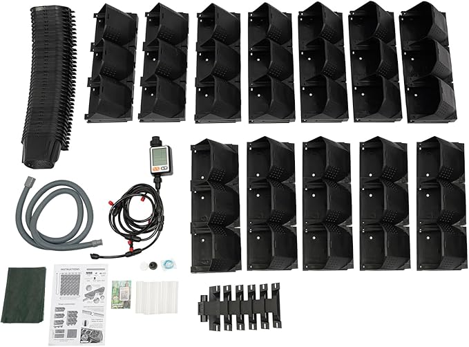 36 Pockets Hanging Planter Bags, Vertical Wall Mounted Plant Planting Grow Bags, Stackable Wall Planter with Timer, Self Watering Hanging Planters for Outdoor Indoor Garden-Black-CasaMuseHome