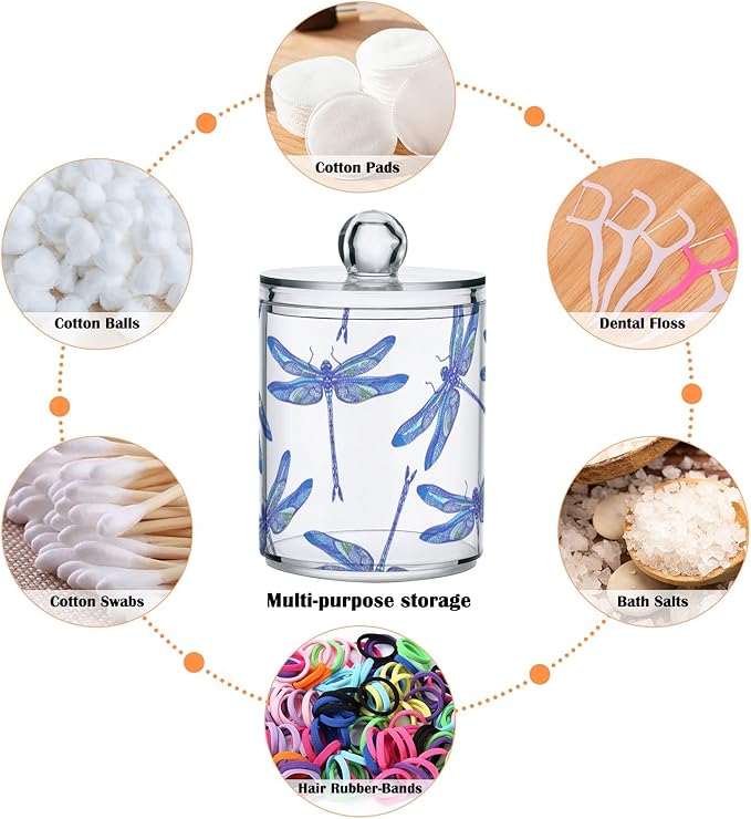 2 Pack Qtip Holder Organizer Dispenser Dragonflies Bathroom Storage Canister Cotton Ball Holder Container for Cotton Swabs/Pads/Floss-CasaMuseHome