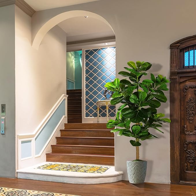 5ft Artificial Fiddle Leaf Fig Tree (60in) with Plastic Nursery Pot Faux Tree, Ficus Lyrata Fake Plant for Office House Farmhouse Living Room Home Decor (Indoor/Outdoor)-CasaMuseHome