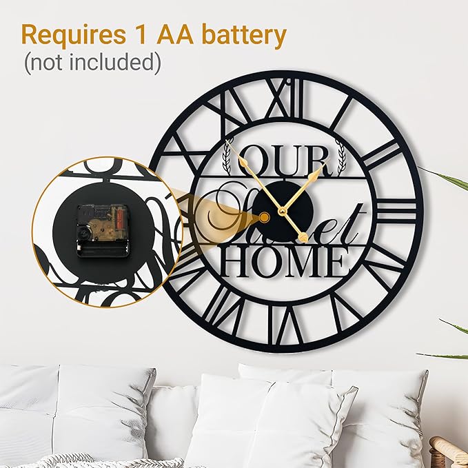 20inches/50cm Wall Clocks Roman Numeral Battery Powered No Ticking Silent Modern Unique Metal Wall ClocksSuitable Living Room Kitchen Bedroom Fireplace Office Farmhouse-CasaMuseHome