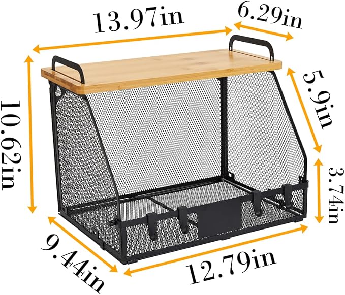 1 SET Large fruit basket for kitchen counter-stackable basket with Bamboo Tops & Tag,hanging wall baske,for Cabinet Shelf Countertop pantry storaget, onion potato Vegs Bread Food Organizing Bin,BLACK-CasaMuseHome