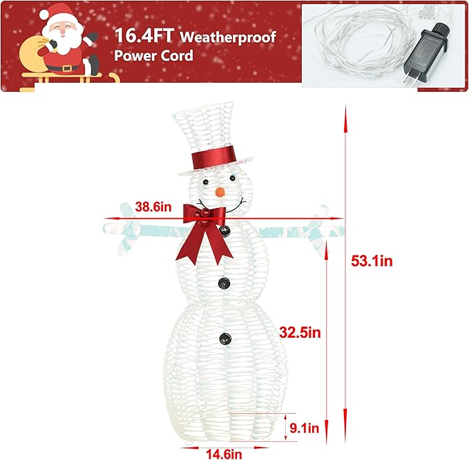 4.5FT Lighted Snowman for Christmas Decoration, 3D Pre-Lit Iridescent Snowman Xmas Decor with 100 LED Lights, Glittered Standing Holiday Display for Outdoor, Indoor-CasaMuseHome