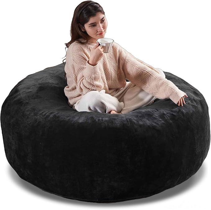 5FT，Big Bean Bag Chairs for Adults，Large beanbag with Filler Included，Memory Foam Material，Easy to Clean and Washable Corduroy Fabric，Suitable for Living Room and Bedroom (Black, 5 Foot)-CasaMuseHome