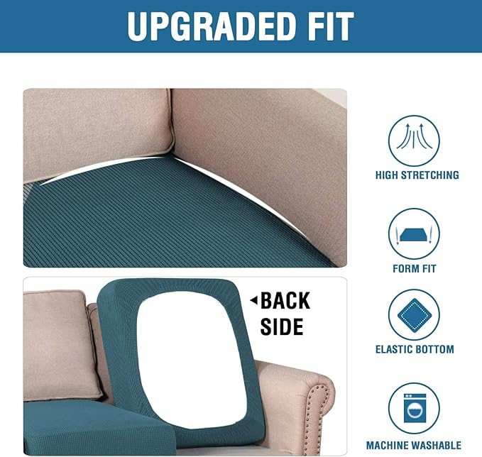 H.VERSAILTEX Super Stretch Individual Seat Sofa Covers Couch cushion covers Slipcover Sets Thick Jacquard Textured Twill Fabric (3 Piece Sofa cushion covers, Deep Teal)-CasaMuseHome