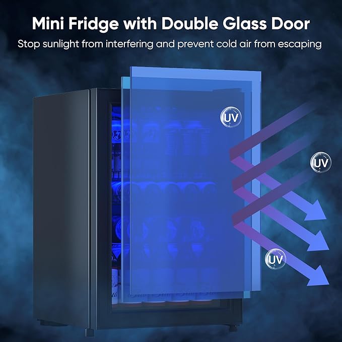 2.5 Cu.Ft Wine Fridge, Mini Fridge With Glass Door, Wine Cooler Refrigerator, Beverage Drink Beer Cooler, Adjustable Shelves & Digital Temperature Display, 22 Bottle 95 Can-CasaMuseHome