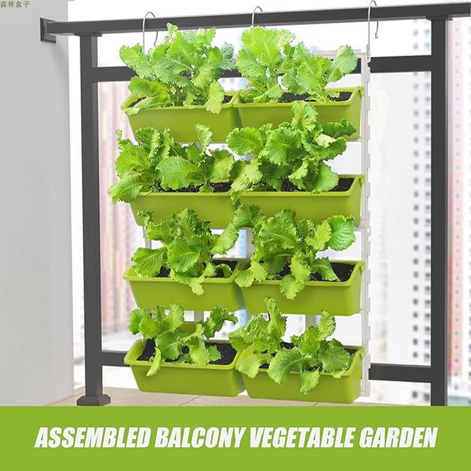 8 Pockets Vertical Planters,Wall Mounted Plastic Plant Grow Pots,Wall Pocket Planters for Indoor,Outdoor,Balcony,Garden Decoration,Light Green-CasaMuseHome