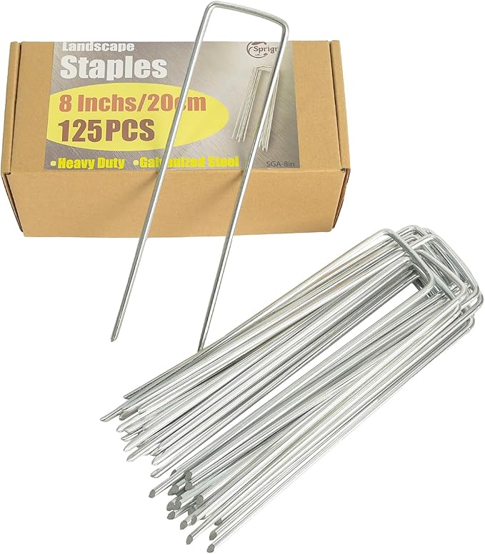 8 Inch Landscape Staples, More Thicker Heavy Duty 8 Gauge Galvanized Landscape Stakes, 125 Packs Garden Staples for Lawns, Weed Barriers, and Landscape Fabrics, Irrigation Hose, Tent Pegs-CasaMuseHome