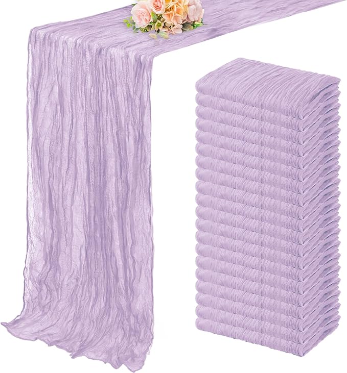 20 Pack Lilac Cheesecloth Table Runner 10FT Rustic Gauze Cheese Cloth Table Runner for Wedding 20 x 120 Inch Long Bridal Baby Shower Table Decor Boho Fabric Sheer Birthday Party Table Decorations-CasaMuseHome