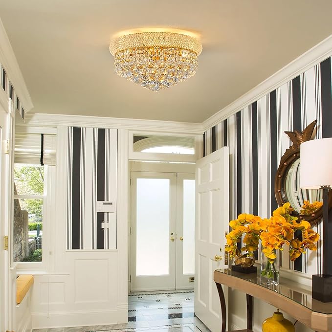 7-Light Crystal Flush Mount Chandelier Ceiling Light Fixture for Living Room Dining Room Bedroom Foyer Entryway Hallway Closet Bathroom (Gold D18)-CasaMuseHome