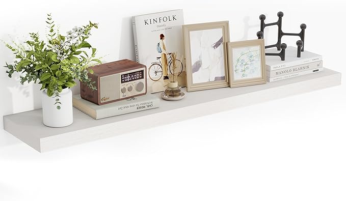 48 Inch Floating Shelves, 48"x9.25"x1.5" Inch Deep Floating Shelves for Wall, Wooden Shelves for Bathroom, Bedroom, Living Room, Cream White Oak-CasaMuseHome