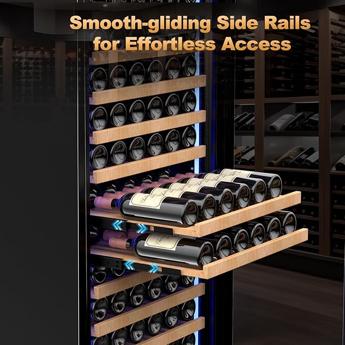 24 Inch Wine Cooler Refrigerator,179 Bottles Wine Fridge Large Capacity Professional Wine Cellars with Powerful Compressor,Quiet Operation and Elegant Design, Black-CasaMuseHome