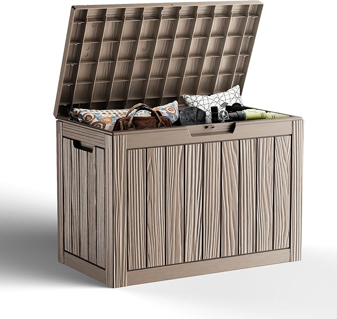 45 Gallon Deck Box Large Outdoor Storage for Patio Furniture,Outdoor Cushions,Garden Tools and Pool Supplies,Waterproof,Resin,Lockable(Grey)-CasaMuseHome