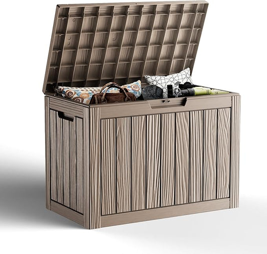 45 Gallon Deck Box Large Outdoor Storage for Patio Furniture,Outdoor Cushions,Garden Tools and Pool Supplies,Waterproof,Resin,Lockable(Grey)-CasaMuseHome