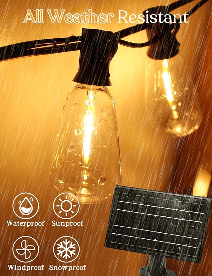 100 FT Solar String Lights Outdoor Waterproof with Remote & USB Port, Solar Power Patio Hanging Lights with Dimmer, Shatterproof LED Edison Bulb Outdoor String Lights for Outside Cafe Yard Fence-CasaMuseHome