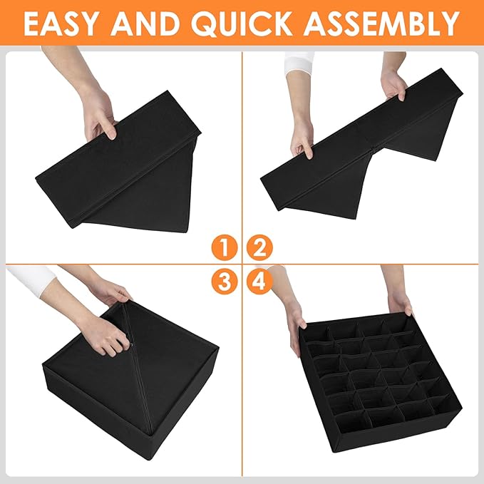 6 Pack Sock Underwear Drawer Organizer Dividers, 58 Cell Foldable Fabric Dresser Closet Organizers and Storage Bins for Clothing, Baby Clothes, Bra, Panty, Scarf, Ties (Black)-CasaMuseHome