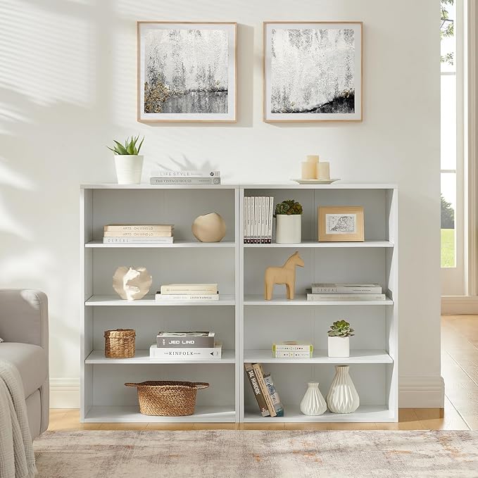 71 Inch Tall 8-Shelf Bookcase, Wood Bookshelf Storage Organizer Adjustable Shelf for Home Office Living Room, Converts into Two 4-Shelf Bookshelves, White-CasaMuseHome