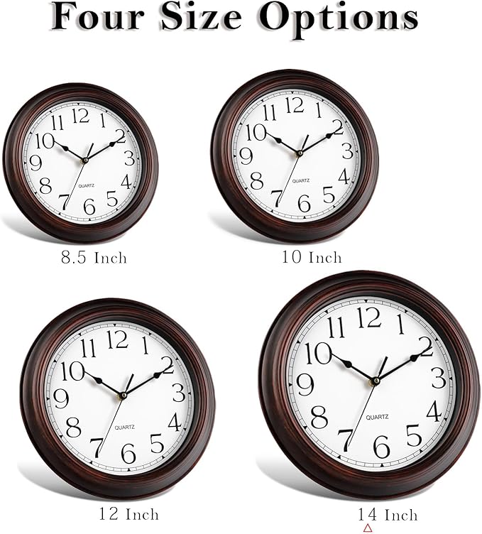 14 Inch Wall Clocks Battery Operated Silent Non-Ticking Wall Clock Vintage Retro Rustic Style Decorative for Living Room Kitchen Farmhouse (Bronze)-CasaMuseHome