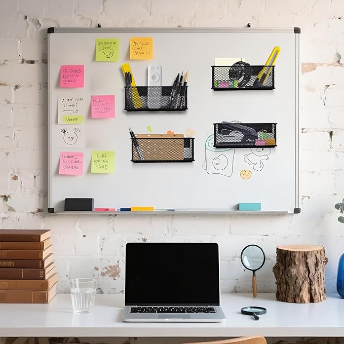 6.29'' × 2.28'' × 2.48 Black Magnetic Basket for Refrigerator Magnetic Organizer Holder Locker Organizer for Home Office Accessories Magnetic Basket for Whiteboard,Set of 4-CasaMuseHome