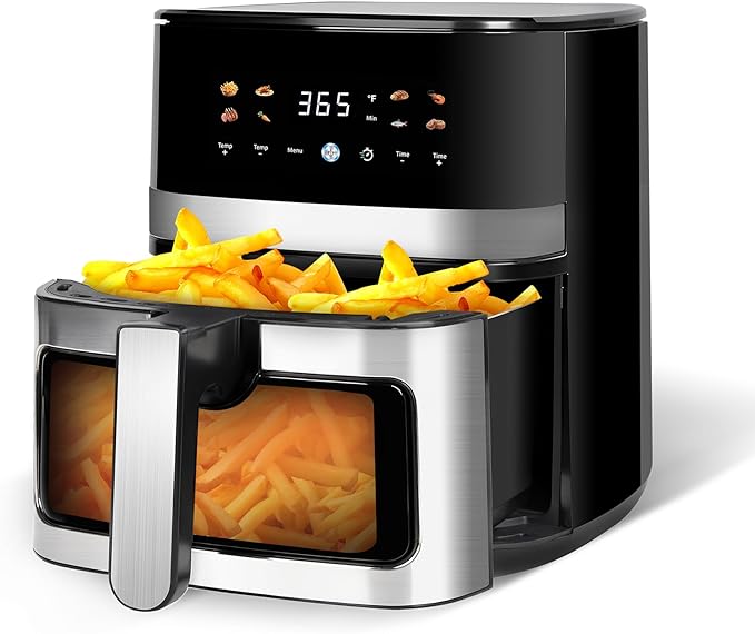 5.8QT Digital Air Fryer with Viewable Window, Adjust Temp & Timer, Air Frying, Reheat, Easy for Frozen Food, Snacks, Dinner, Large Square Basket than Round, Portable for Family & Apartment-CasaMuseHome