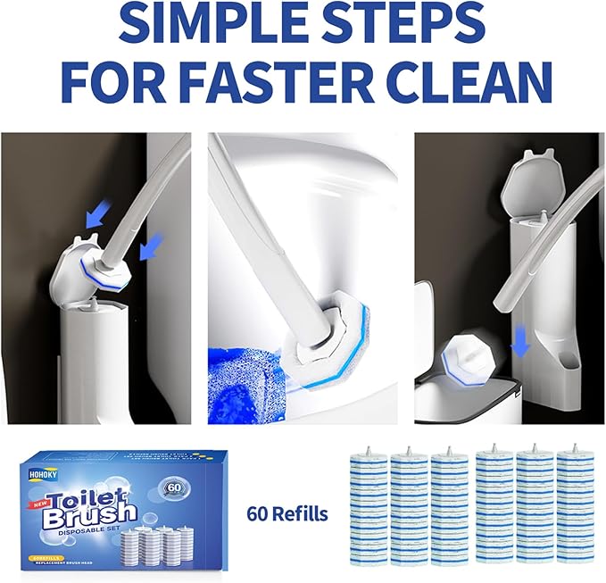60pc Refills Disposable Toilet mats Brush Cleaning System, Toilet Cleaning Brush, 60 Replacement Brush Heads, No Handle or Base，Toliet Wand Refills,Toilet Bowl Clean Refill Pads,Toilet Scrubber Refill-CasaMuseHome