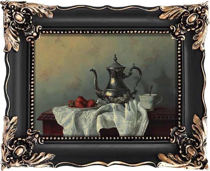 5x7 Vintage Picture Frame with Embossed Flower Design, Black Ornate Frame for 5x7 Pictures, Hand-Crafted Resin Antique Frames for Tabletop & Wall Hanging, Home Decor (Black)-CasaMuseHome