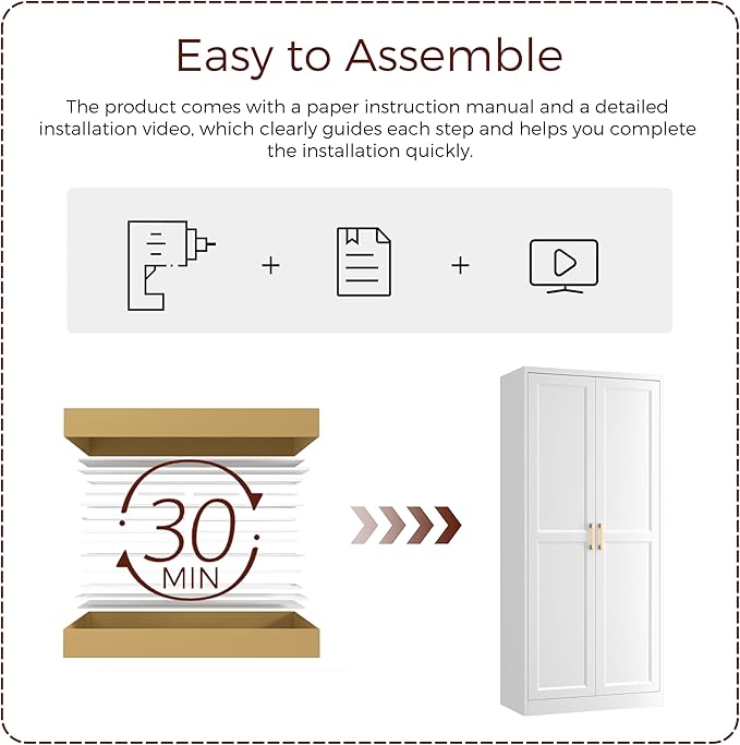 71" Tall Metal Pantry Cabinet, White Kitchen Pantry Storage Cabinet with 4 Adjustable Shelves and Gold Handles, Cupboard for Kitchen, Dining Room, Living Room, Bathroom-CasaMuseHome