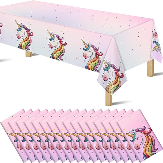 16Pcs Unicorn Tablecloths for Birthday Party, Unicorn Plastic Table Cover Disposable Party Table Cloths, unicórnio Festa Supplies for Baby Shower and Birthday Decoration for Girls (54'' x 108'')-CasaMuseHome