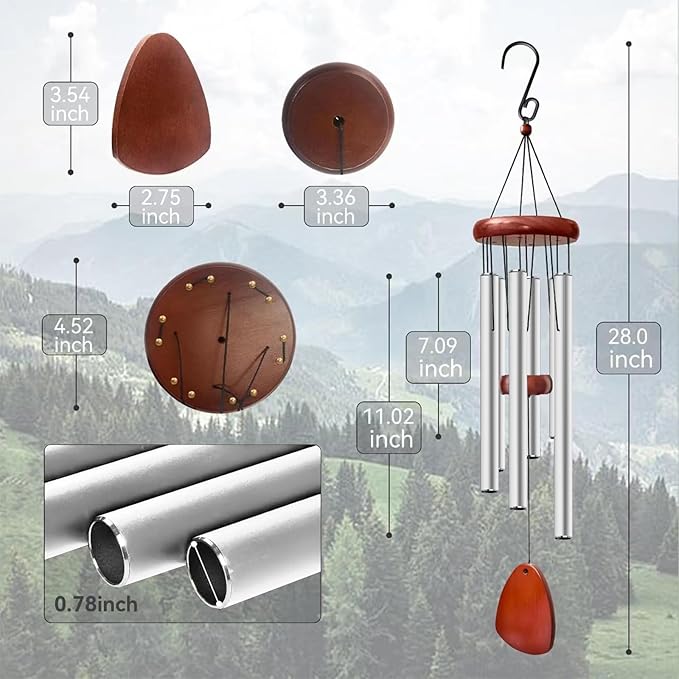 28" Wind Chime for Mothers Day, Decorative Wind Chimes for Outside, Memorial Windchimes Remembrance Gift for Women Mom Grandma, Metal Wind Chimes Outdoor Decor for Garden Patio Zen(Silver)-CasaMuseHome