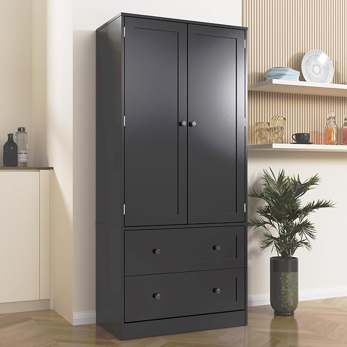 64.2" Tall Black Kitchen Pantry, Storage Cabinet with Doors and Drawers, Freestanding Wooden Organizer for Kitchen, Dining Room-CasaMuseHome