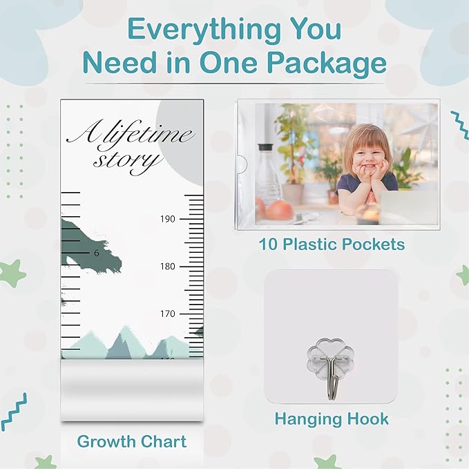 A Lifetime Story Growth Chart for Wall - Personalized for Photos, Photo Stickers, and Memory Album Feature - Height Chart for Kids - Child Height Wall Chart - Height Measurement for Wall-CasaMuseHome