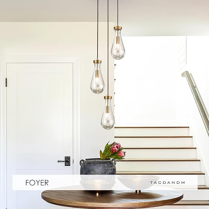 3-Light Raindrop Pendant Light Fixtures, Brass Glass Pendant Lighting, Teardrops Modern Hanging Light for Entryway Foyer Kitchen Island Dining Living Room Hallway-CasaMuseHome