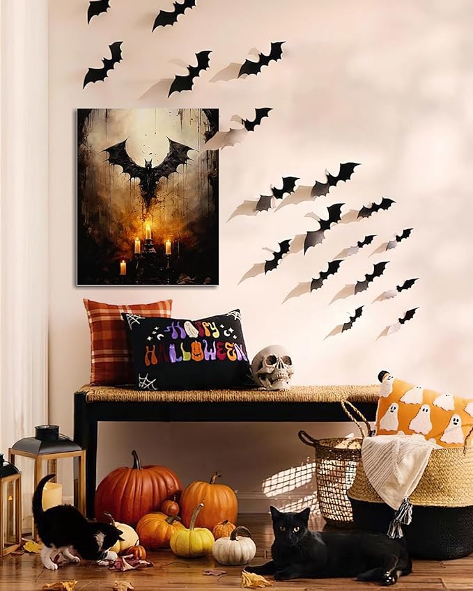 AbcCustomize Halloween Canvas Wall Art - Vintage Moody Bat Poster, Gothic Dark Academia Wall Decor, Spooky Halloween Decor for Farmhouse & Cottage, Fall Decorations Indoor for Living Room & Bedroom-CasaMuseHome