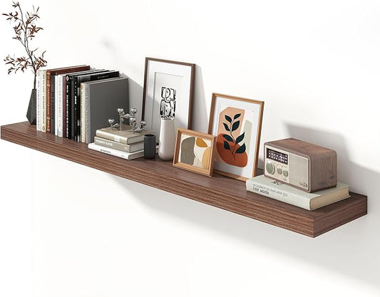 12 Inch Deep Floating Shelves for Wall | 72W x 12D Floating Shelves Set of 1 | Rustic Walnut Long Floating Shelves for Living Room Bathroom Laundry Room Bedroom Kitchen Home Office-CasaMuseHome