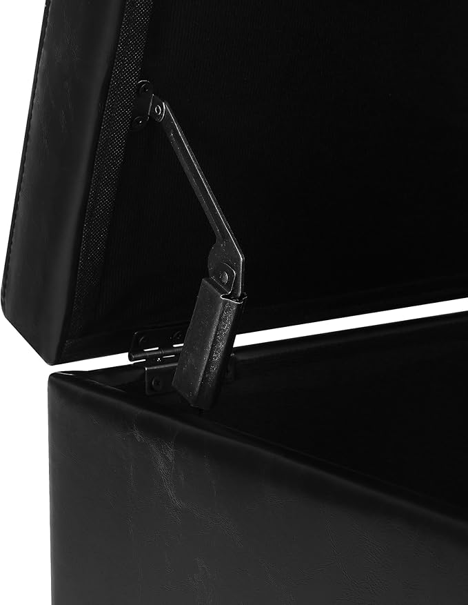 Adeco 17.7" Leather Ottoman with Wheels, Black Square Rolling Ottoman with Storage, Upholstered Button Tufted Vanity Stool with Hinged Lid for Living Room, Bedroom, Dorm-CasaMuseHome