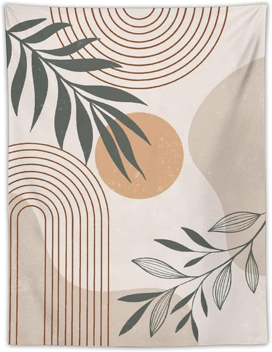 Abstract Boho Tapestry, Mid Century Tropical Tree Leaves Modern Geometric Arch Bohemian Botanical Tapestry, Home Aesthetic Wall Hanging Art Decor for Living Room Bedroom Dormitory 50x60 Inch-CasaMuseHome