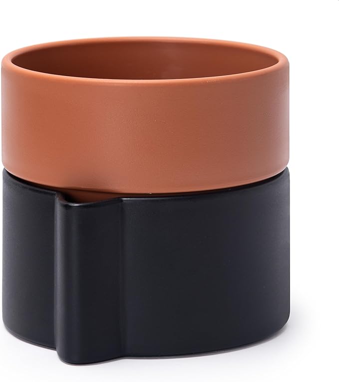 6.5 Inch Self-Watering Planter Pot with Terracotta Insert, Deep Water Reservoir, and Ceramic-Alike BPA-Free Plastic Pot for Plant, Modern Planter for Houseplants, Black/Terracotta, 53-B-S-5-CasaMuseHome