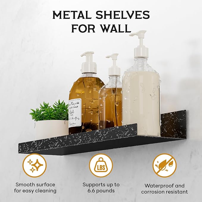 4 Pack Floating Shelves for Wall Storage, Metal Black Hanging Shelves for Living Room/Kitchen/Bedroom/Bathroom Decor, Set of 4 Organizer for Display, Perfume & Book Shelf Wall Mounted-CasaMuseHome