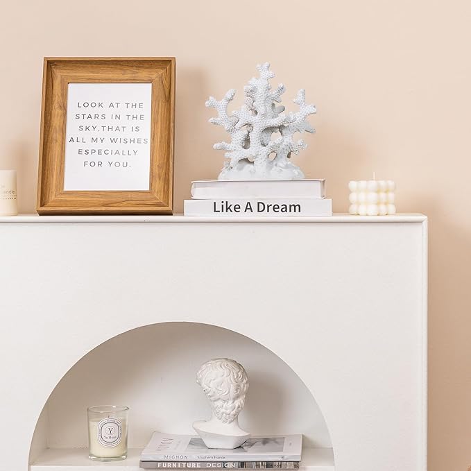 7.1" H White Coral Decor, Resin Statue, Nautical Decorations for Home, Bedroom, Bathroom, Living Room, Beach/Coastal/Ocean Themed Cabinet Shelf Tabletop Decor-CasaMuseHome