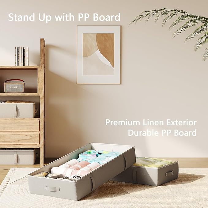 2-Pack Under Bed Storage Containers, 6 Inches Tall Underbed Clothes Storage Organizer Bin with Sturdy Sidewalls/Bottom, Underbed Storage Bins 2 Storage Thin Bins-CasaMuseHome