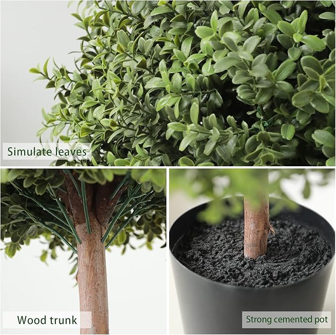 2 Pack 24.5inch Artificial Topiary Ball Plants, Faux Boxwood Ball in Pot, Fake Outdoor Plant for Front Door Decor, Home Decor, Garden, Wedding Decor-CasaMuseHome