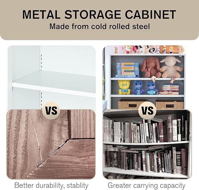 3-Tier Bookshelf with Adjustable Shelves, White Metal Space Saving Storage Shelf Bookcase, Small Open Storage Shelf for Living Room, Home Office, Dinning Room, Pantry (White-36H)-CasaMuseHome